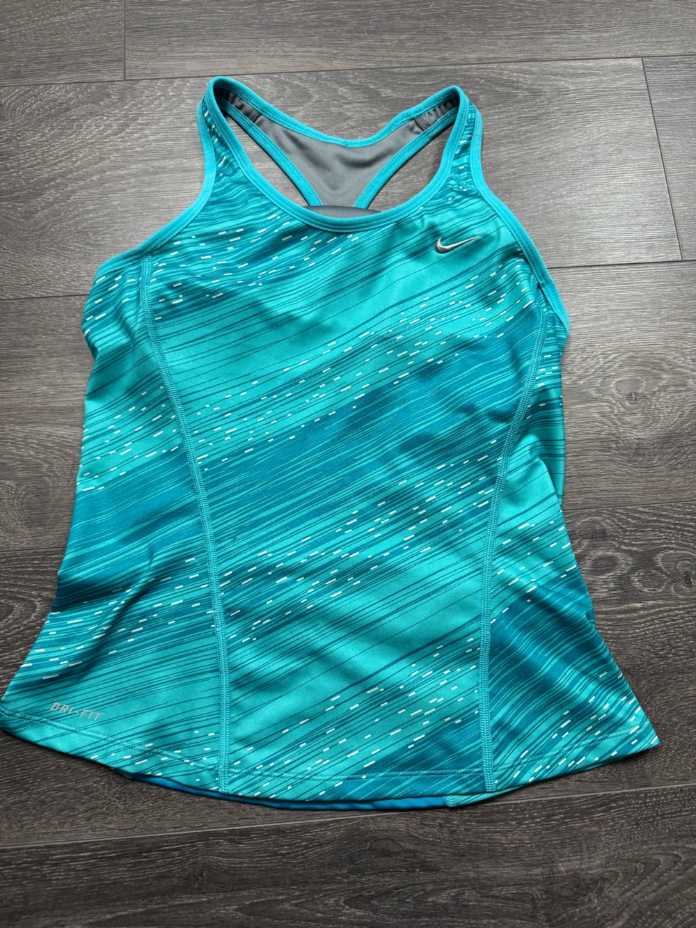 Nike Women’s Dri-FIT Teal Printed Racerback Tennis Dress Built-In Bra Size